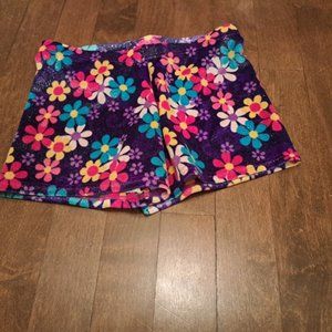 Mondor dance gymnastics floral glitter velour purple shorts girls size 12-14